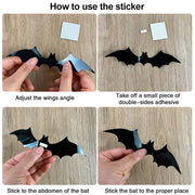 Halloween 3D Black Bat Wall Stickers For Home Room Indoor Decoration Scary Props Kids Party Favors Wall Decals Window Sticker