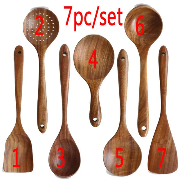 Kitchen Sets Wooden Kitchen Utensils Cooking Wooden Spoons Wooden Spoons Soup Utensils Kitchen Cooking Sets Cooking Gifts1-10PC