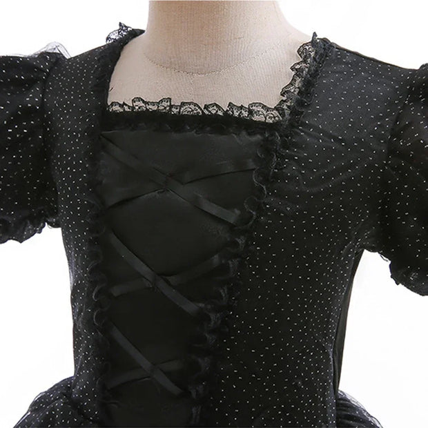 Maleficent Halloween Black Ghost Costume With Short Sleeve Fancy Lace Witch Dress For Kids