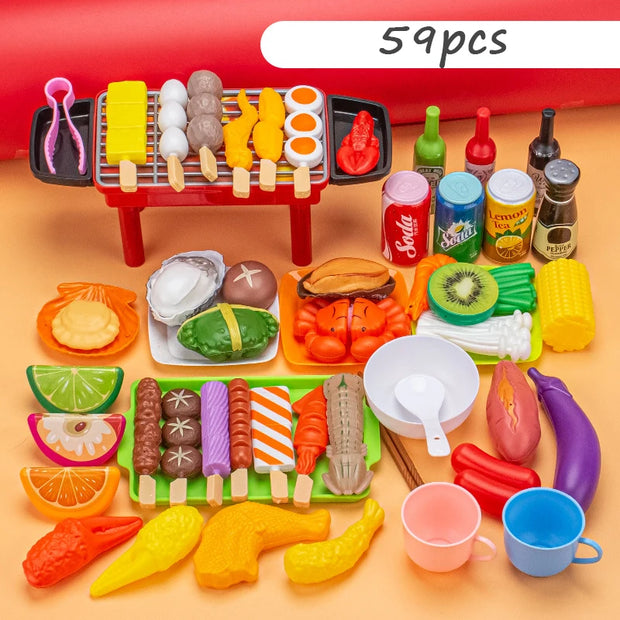 Children Pretend Play Kitchen Toy Simulation Food Vegetable Barbecue Cooking Sets Education Play House Interactive Toys For Girl