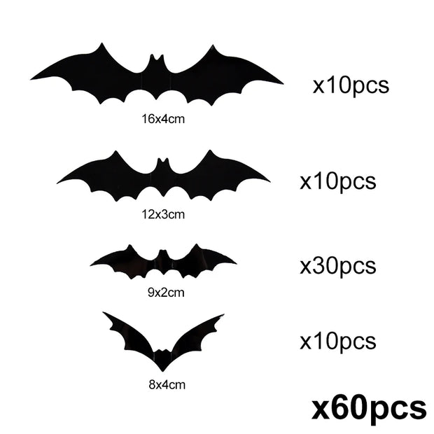 Halloween 3D Black Bat Wall Stickers For Home Room Indoor Decoration Scary Props Kids Party Favors Wall Decals Window Sticker