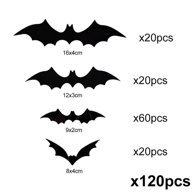 Halloween 3D Black Bat Wall Stickers For Home Room Indoor Decoration Scary Props Kids Party Favors Wall Decals Window Sticker