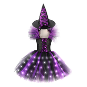 Halloween Girls Witch Cosplay Costume LED Light Carnival Tutu Party Dress