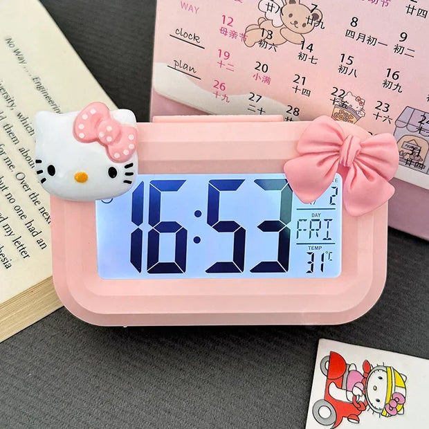 Cute Hello Kitty Alarm Clock Anime Sanrio Noctilucent Alarms Clocks Cartoon Kawaii Dormitory Clocks Desktop Decoration Kids Gift