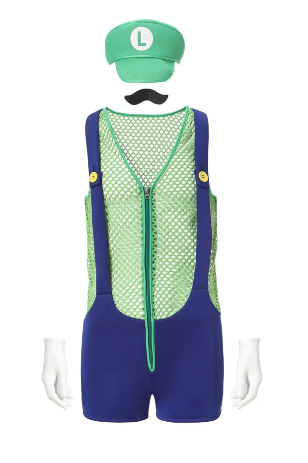 Halloween Adult Anime Cosplay Costume With Hat Men Sexy Costume Red Blue Plumber Brother Fancy Set Carnival Party Dress Up