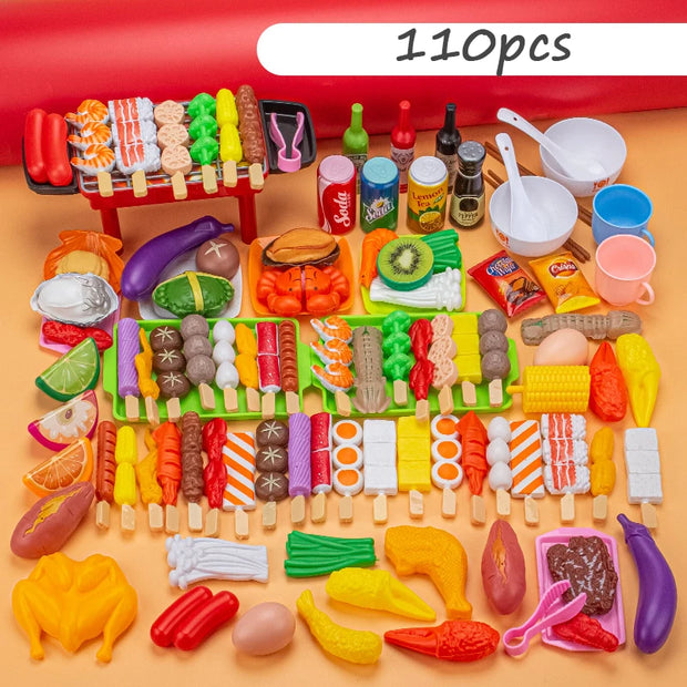 Children Pretend Play Kitchen Toy Simulation Food Vegetable Barbecue Cooking Sets Education Play House Interactive Toys For Girl