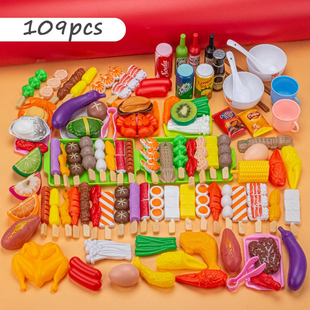 Children Pretend Play Kitchen Toy Simulation Food Vegetable Barbecue Cooking Sets Education Play House Interactive Toys For Girl
