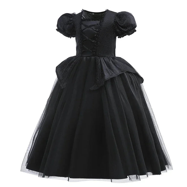 Maleficent Halloween Black Ghost Costume With Short Sleeve Fancy Lace Witch Dress For Kids