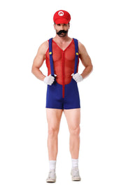 Halloween Adult Anime Cosplay Costume With Hat Men Sexy Costume Red Blue Plumber Brother Fancy Set Carnival Party Dress Up