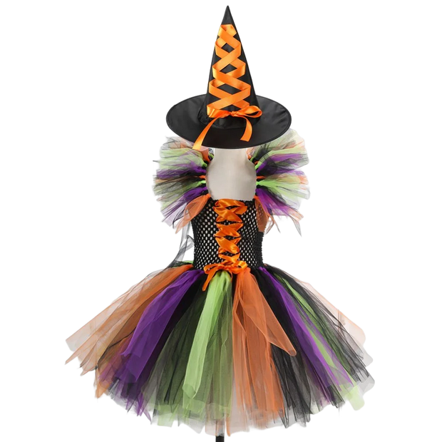 Halloween Girls Witch Cosplay Costume LED Light Carnival Tutu Party Dress