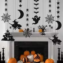 6pcs Halloween Hanging Banner Garland Scary Spider Witch Ghost House Star Moon Decor Backdrop