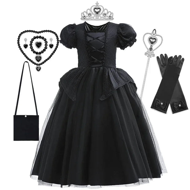 Maleficent Halloween Black Ghost Costume With Short Sleeve Fancy Lace Witch Dress For Kids
