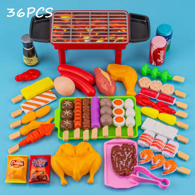 Children Pretend Play Kitchen Toy Simulation Food Vegetable Barbecue Cooking Sets Education Play House Interactive Toys For Girl