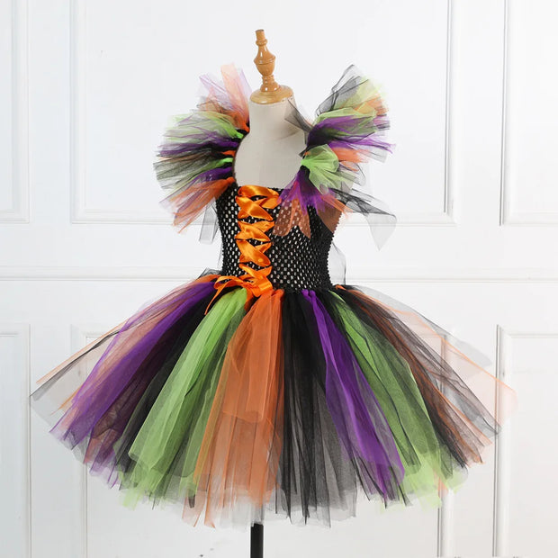 Halloween Girls Witch Cosplay Costume LED Light Carnival Tutu Party Dress
