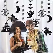 6pcs Halloween Hanging Banner Garland Scary Spider Witch Ghost House Star Moon Decor Backdrop