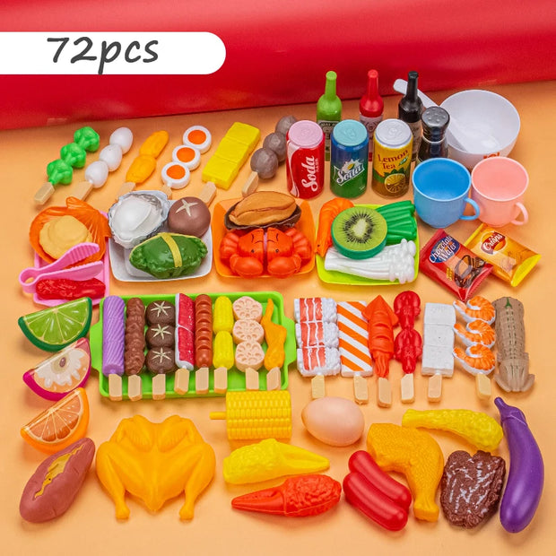 Children Pretend Play Kitchen Toy Simulation Food Vegetable Barbecue Cooking Sets Education Play House Interactive Toys For Girl