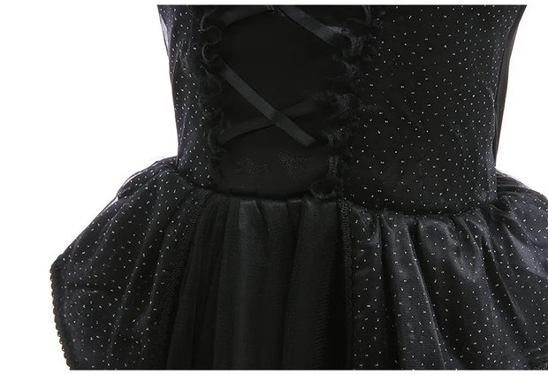 Halloween Ghost Costume Black Fancy Lace Witch Dress For Kids