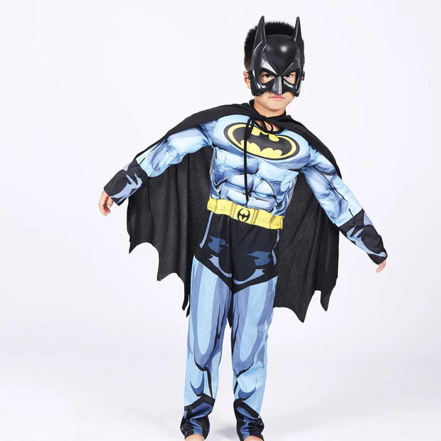 Kids boy Bat Costume with Mask and Cape Halloween Cosplay Costume Movie Character Jumpsuit Bat Dark Knight Rises Dress Up