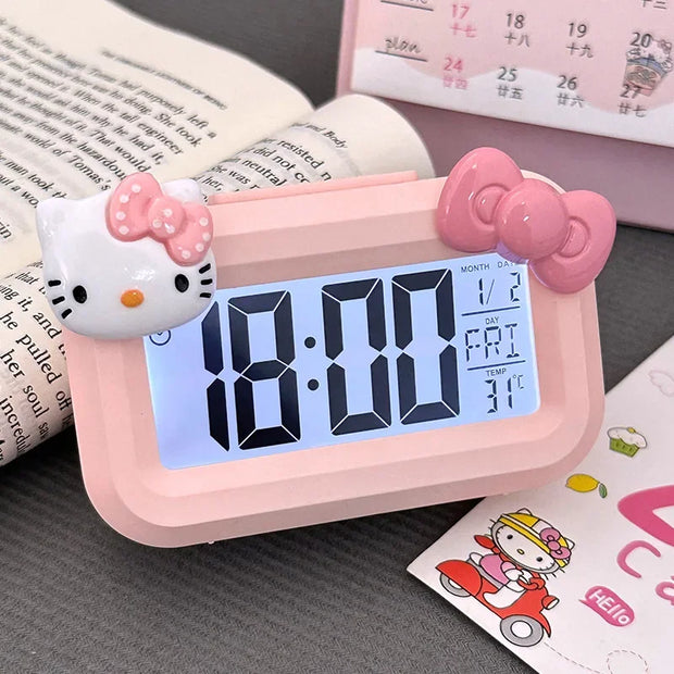 Lovely Hello Kitty Alarm Clock Anime Noctilucent Alarms Clocks Cartoon cute Dormitory Clocks Desktop Decoration Kids Gift