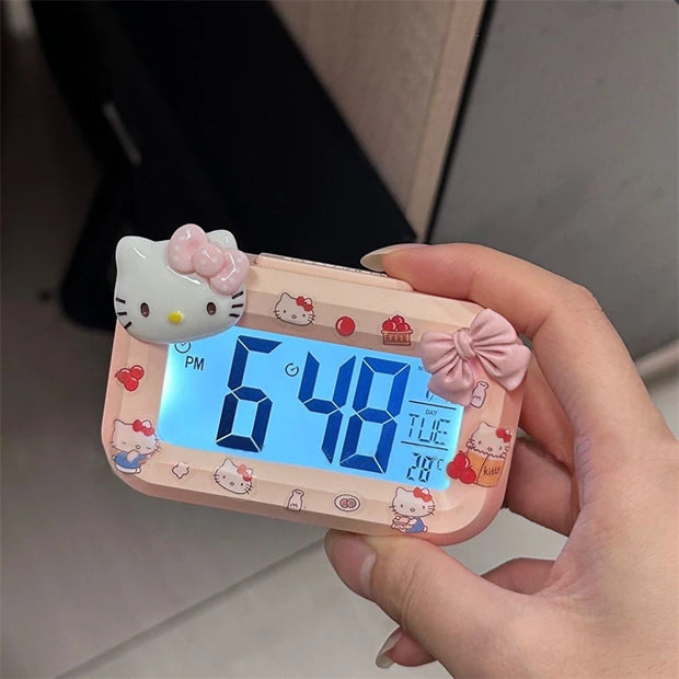 Sanrio Hello Kitty Alarm Clock Cartoon Mini Kitty Cat Noctilucent Alarms Clocks Dormitory Desktop Ornament Student Alarm Clocks