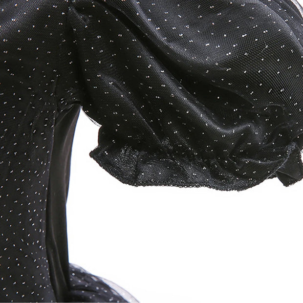 Maleficent Halloween Black Ghost Costume With Short Sleeve Fancy Lace Witch Dress For Kids