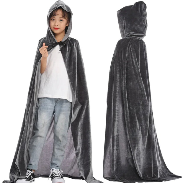 Halloween Cloak Black Death Ghost Witch Costume Party Dress For Kids Hooded