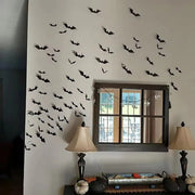 Halloween 3D Black Bat Wall Stickers For Home Room Indoor Decoration Scary Props Kids Party Favors Wall Decals Window Sticker
