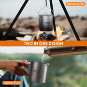TOMSHOO Ultralight 750ml Titanium Pot Portable Titanium Water Mug Cup with Lid and Foldable Handle Outdoor Camping Cooking Sets