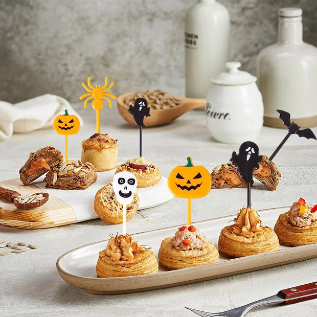 20/10PCS Plastic Halloween Toothpicks Mixed style Ghost Bat Spider Fruit Toothpicks Halloween Cupcake Party Decoration