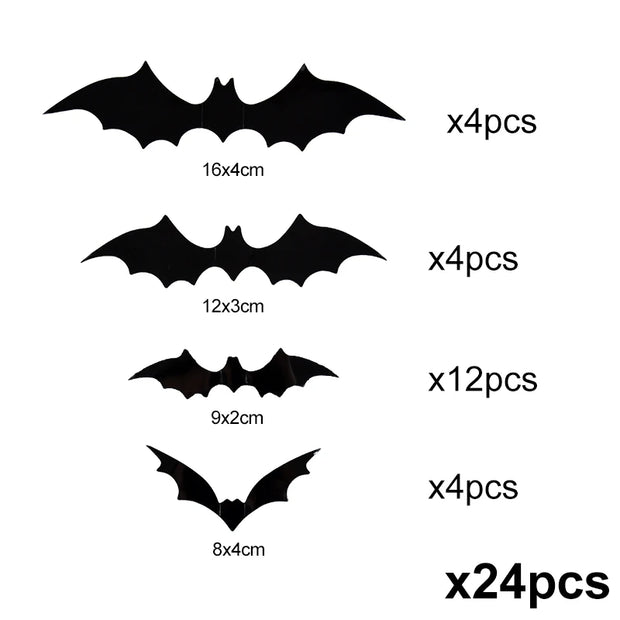 Halloween 3D Black Bat Wall Stickers For Home Room Indoor Decoration Scary Props Kids Party Favors Wall Decals Window Sticker