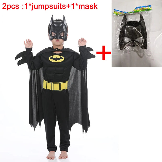 Kids boy Bat Costume with Mask and Cape Halloween Cosplay Costume Movie Character Jumpsuit Bat Dark Knight Rises Dress Up