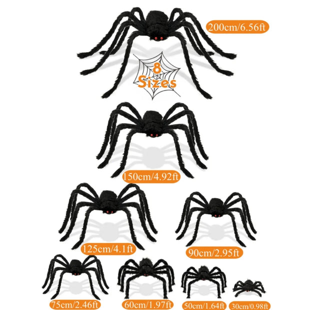Halloween Plush Spider, 30-200cm Outdoor Giant Spider Decor Chamber Prank Black Spider, Horror Halloween Decoration Party Prop