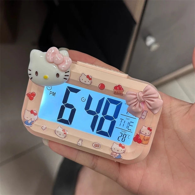 Sanrio Hello Kitty Alarm Clock Cartoon Mini Kitty Cat Noctilucent Alarms Clocks Dormitory Desktop Ornament Student Alarm Clocks
