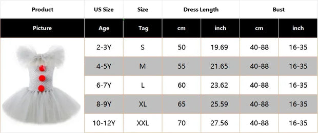 Clown Tutu Dress Girls Kids Joker Cosplay Costume with Hair Pin Gloves Halloween Apparel Pennywise Inspired Horrible Creature It