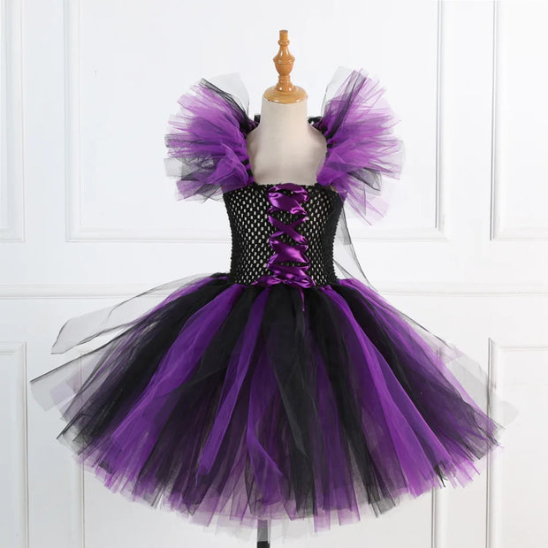 Halloween Girls Witch Cosplay Costume LED Light Carnival Tutu Party Dress