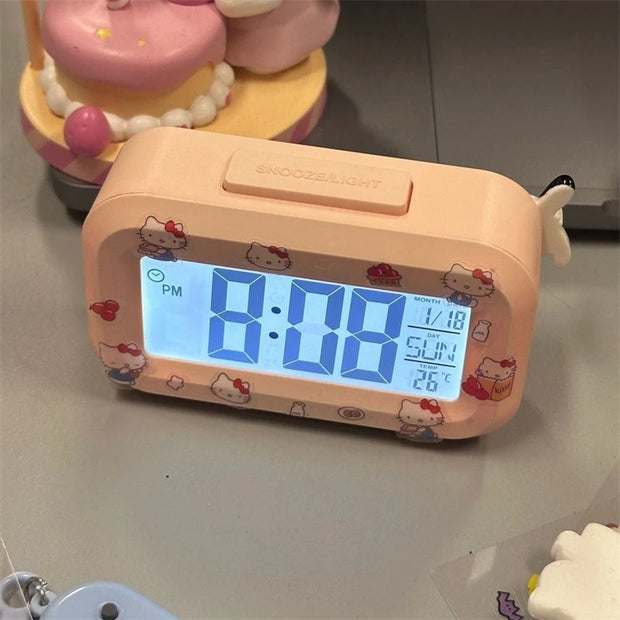 Sanrio Hello Kitty Alarm Clock Cartoon Mini Kitty Cat Noctilucent Alarms Clocks Dormitory Desktop Ornament Student Alarm Clocks