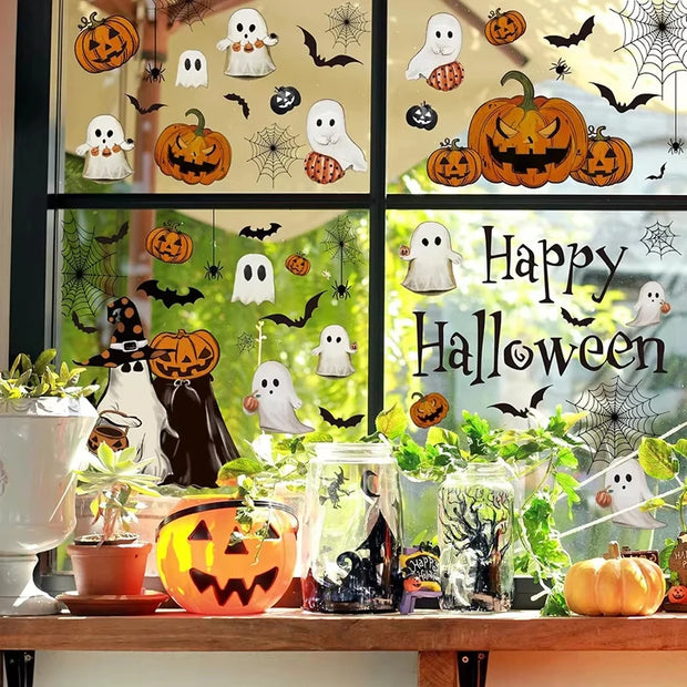 Halloween Window Stickers Pumpkin Living Room Glass Window Decoration Electrostatic Stickers Ghost Helloween Terror Stickers