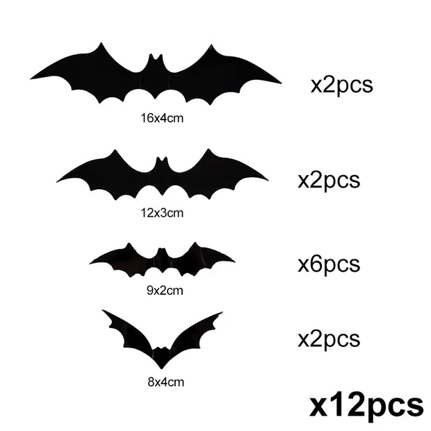 Halloween 3D Black Bat Wall Stickers For Home Room Indoor Decoration Scary Props Kids Party Favors Wall Decals Window Sticker