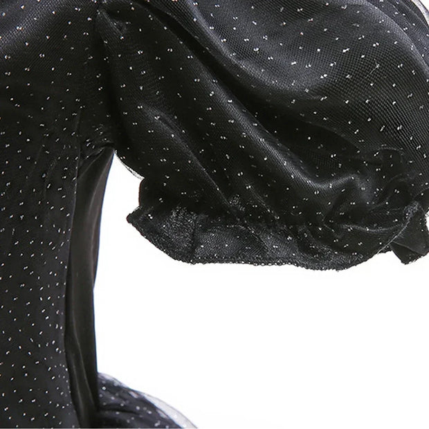 Maleficent Halloween Black Ghost Costume With Short Sleeve Fancy Lace Witch Dress For Kids