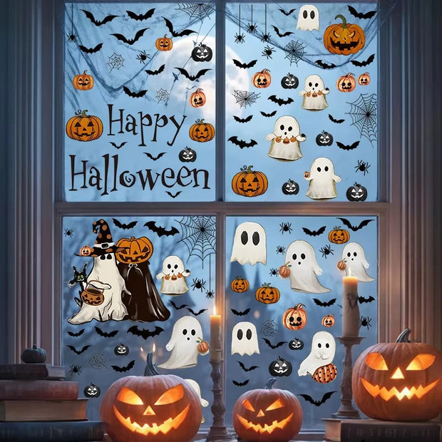 Halloween Window Stickers Pumpkin Living Room Glass Window Decoration Electrostatic Stickers Ghost Helloween Terror Stickers